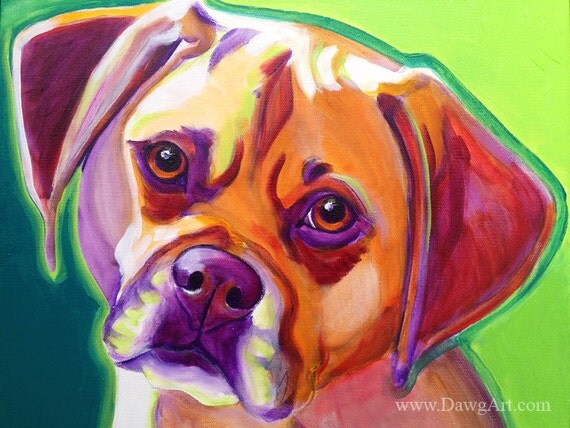 Puggle Pet Portrait DawgArt Dog Art Dog Painting Colorful