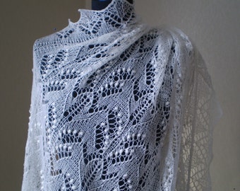 Hand knitted Wedding Shawl, traditional Estonian lace, heirloom, Haapsalu shawl with nupps, soft cobweb merino MADE TO ORDER
