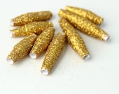 Sparkly Gold Paper Beads, Handmade Bead, Paper Bead Jewelry Supplies, Set of 8