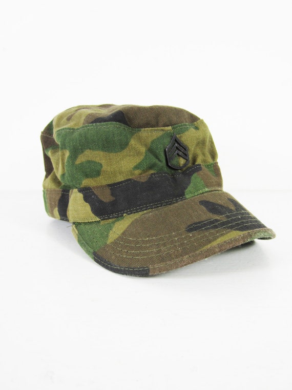 Vintage US Army Combat Cap Camo Green Trucker Hat Military