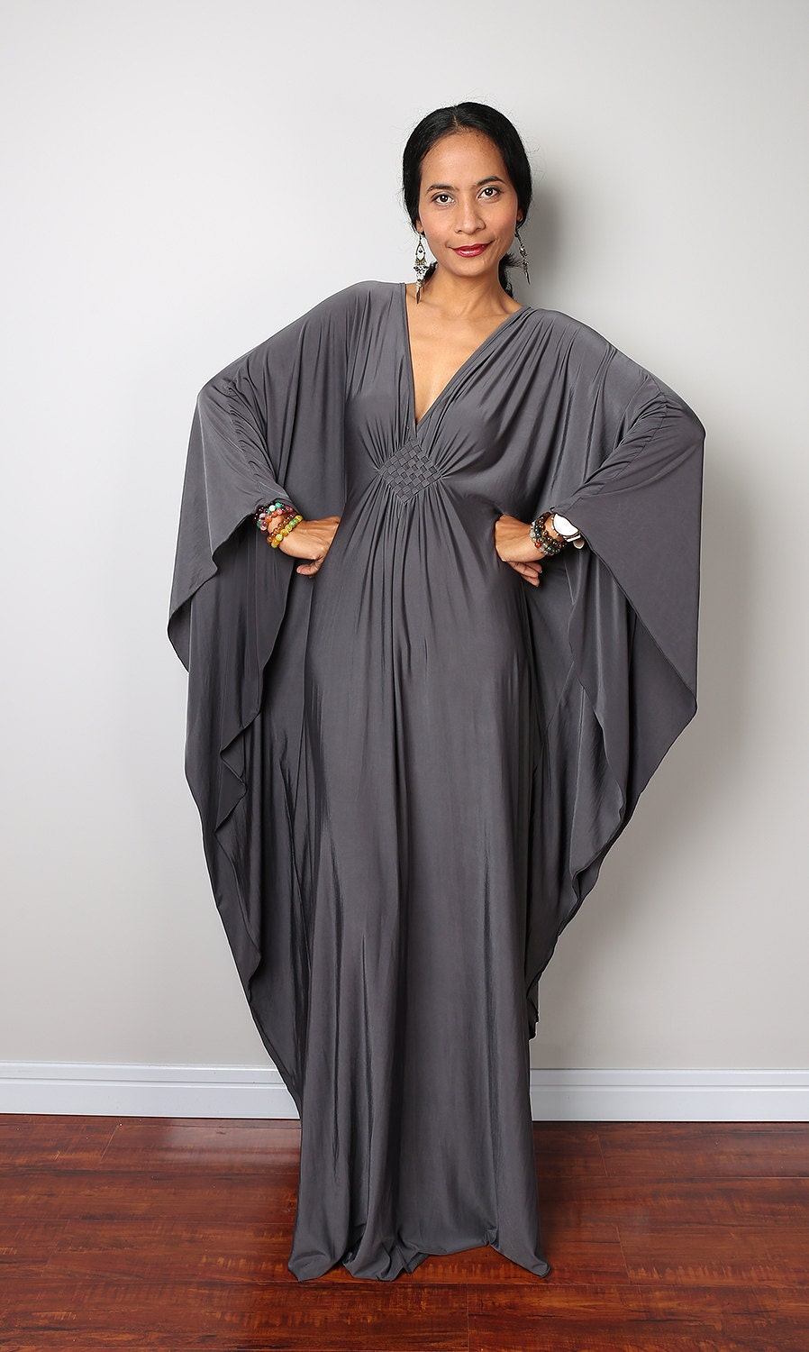 Grey Maxi Dress Kaftan Kimono Butterfly Dress: Funky Elegant