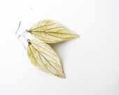 White and gold earrings- white dangle earrings- white leaf earrings- sterling silver hooks- contemporary - trending-polymer clay earring
