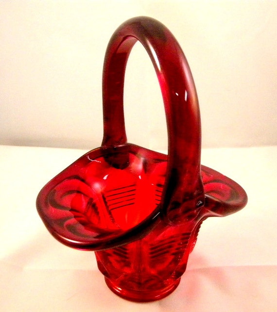 Fenton barred oval red basket by TreasuresFromTexas on Etsy