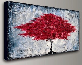 red painting abstract Painting acrylic painting art painting large canvas art red wall home office interior decor modern blue red grey Visi