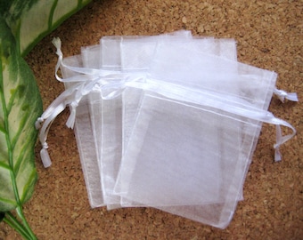 3" x 4" White Organza Bags for Party Favors, Baby Shower Favors, Gift Bags, Saches, Wedding Favor, Jewelry, 12 pcs