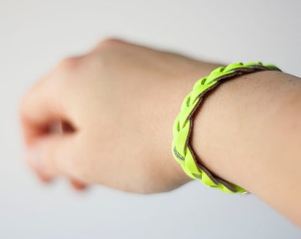 Braided Leather Bracelet / Neon Yellow