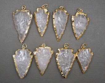 Crystal Arrowhead Arrow Head Pendant Charm Electroplated in 24k gold BULK LOTS OF 1, 3, 5, 10, and 25 (S77B8)