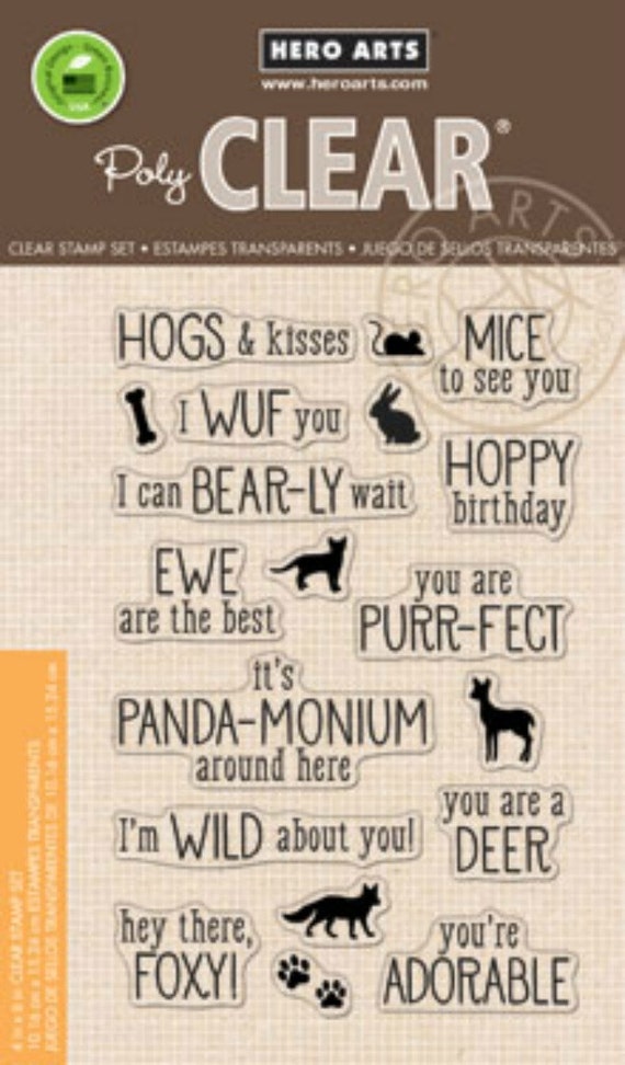 Hero Arts Animal Messages CL870 Clear Stamp Cat Dog Sheep Rabbit Mice Deer Panda