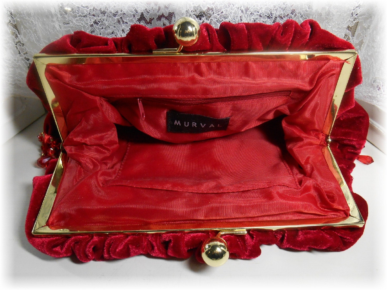 red velvet clutch purse