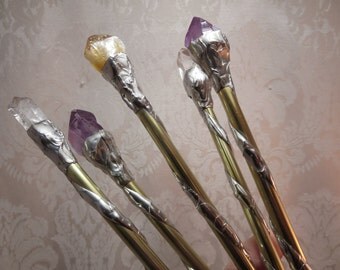 Crystal Wand / Amethyst Citrine Quartz Wicca Pagan Magic Wand / Wiccan Altar / Spiritual Energy Ritual Tool / Harry Potter Fantasy Wand