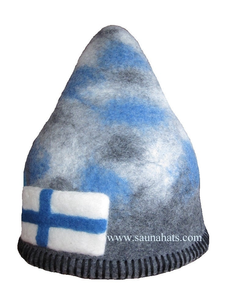 Dwarf wool felt Sauna Hat Finnish flag Handmade Birthday
