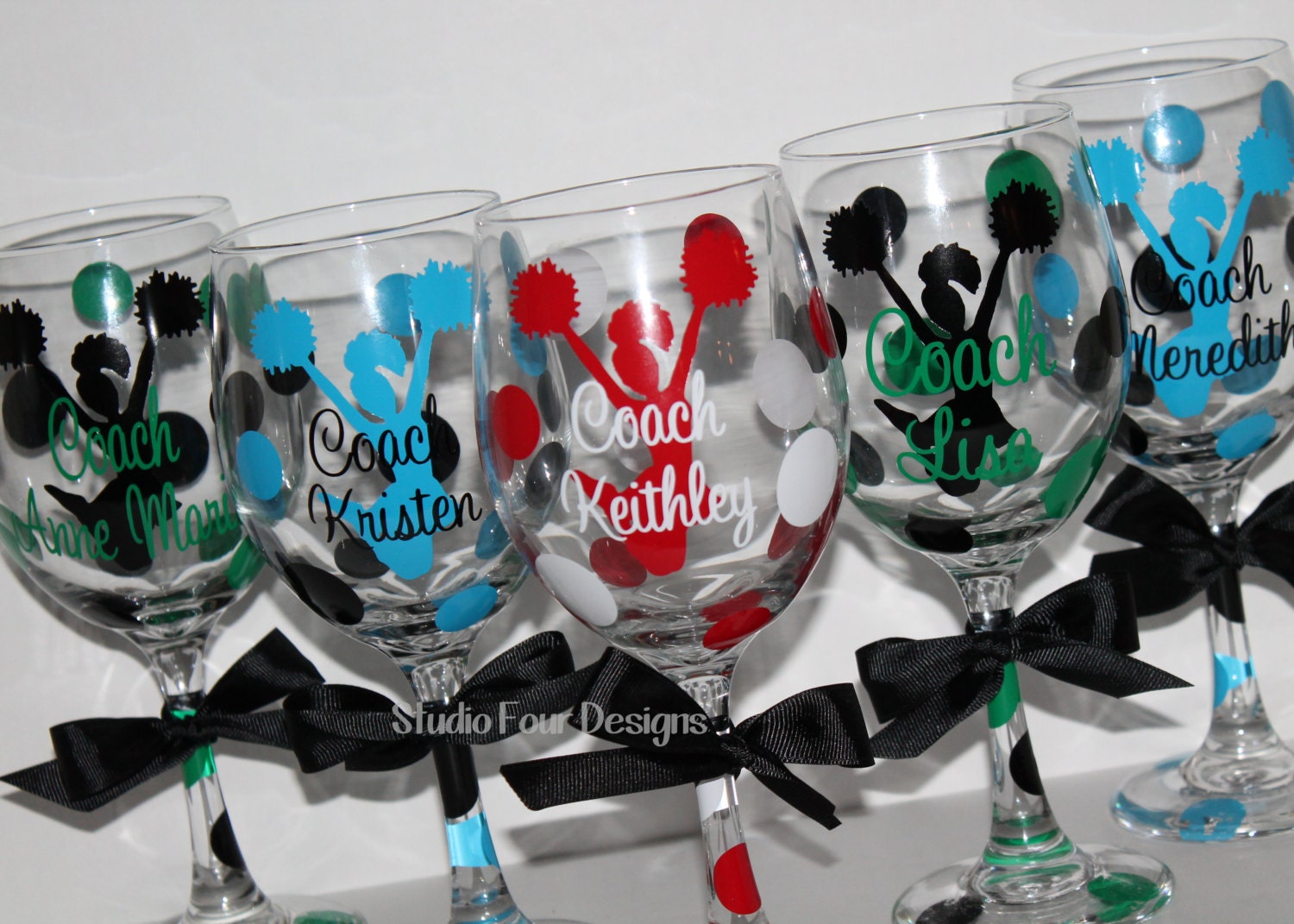 Personalized Cheer Coach Wine Glass Cheer by StudioFourDesigns