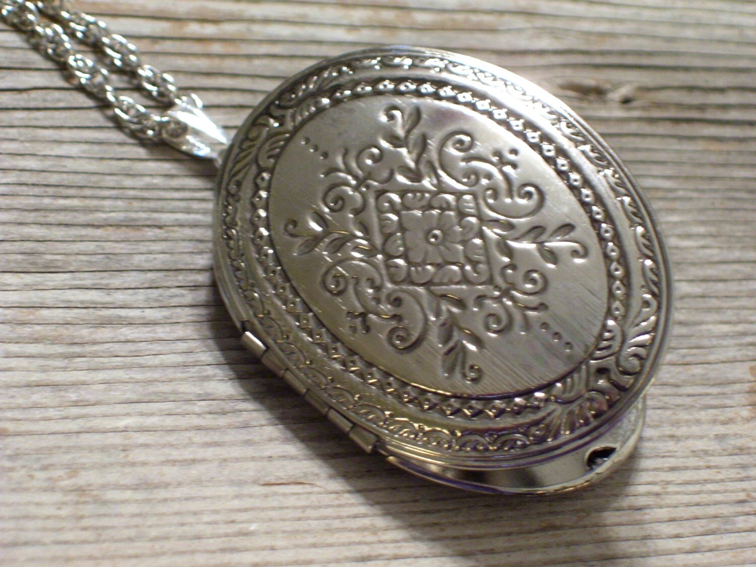 Silver Locket Vintage Art Deco Style Locket Large Oval