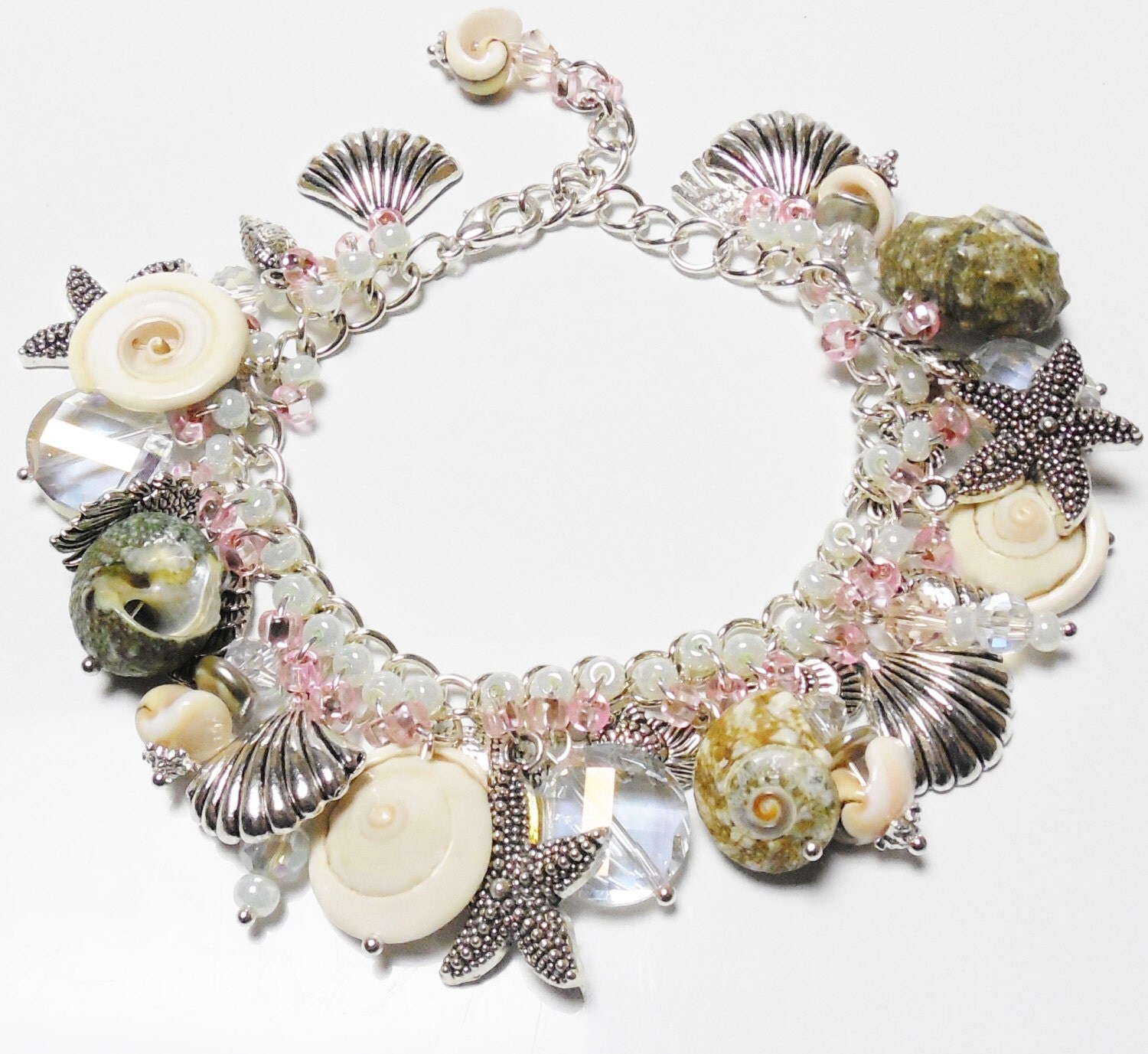 Silver Seashell Charm Bracelet Shell Chunky Cha by DonnaLeaJewelry