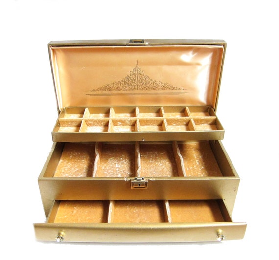 Lady Buxton Jewelry Box Vintage Gold Hard Leatherette Locking