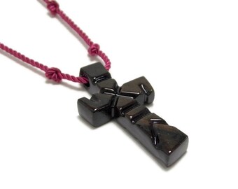 Cross Necklace Men - Mens Jewelry Cross - Wood Cross - Mens Cross Pendant Necklace - Minimalist Cross Necklace - Ziricote Hardwood