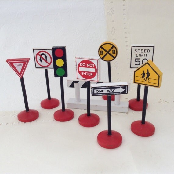 Wood Traffic Signs toy signs pretend play by TheWhatNaught