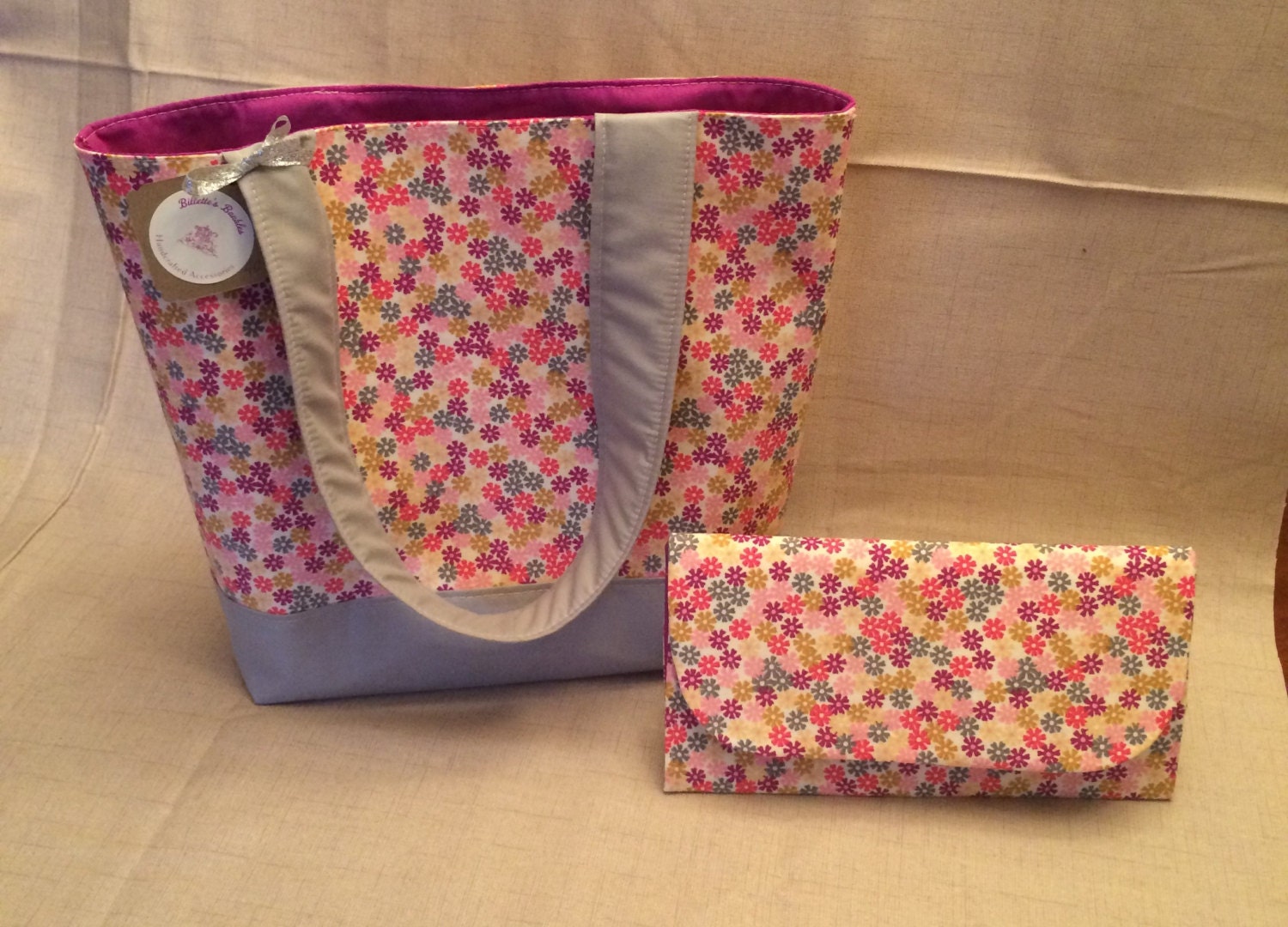 Pink tote tote and wallet set flower tote by BillettesBaubles