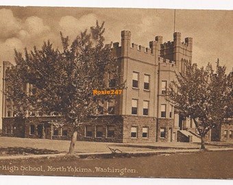North Yakima Washington High School Antique Postcard Education 
