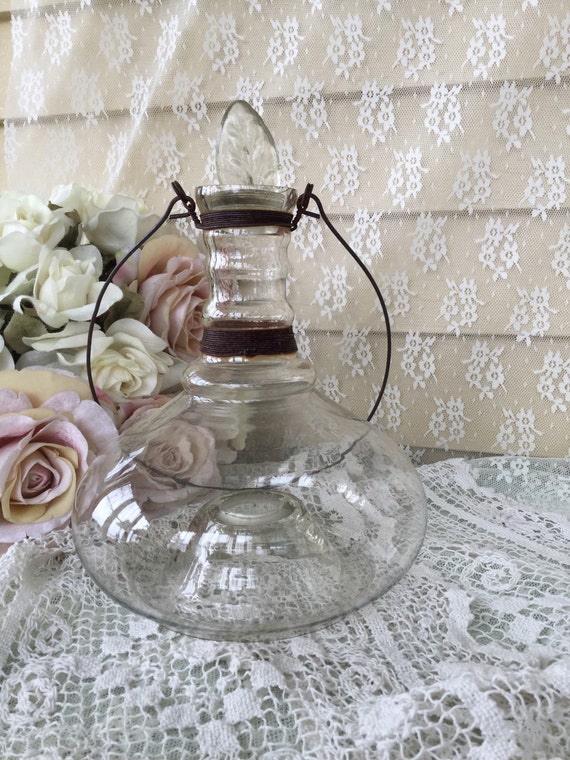 RESERVED Antique Glass Fly Trap with original leaf shaped