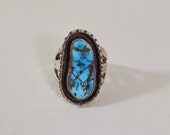 Large Stone Ring Blue Turquoise 1970s Vintage Native American