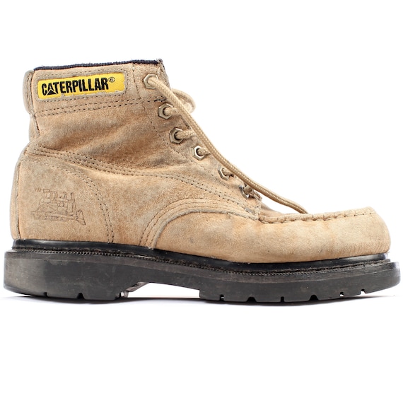 Suede ANKLE Boots Vintage 90s Beige Hard Toe Work by BetaApparel