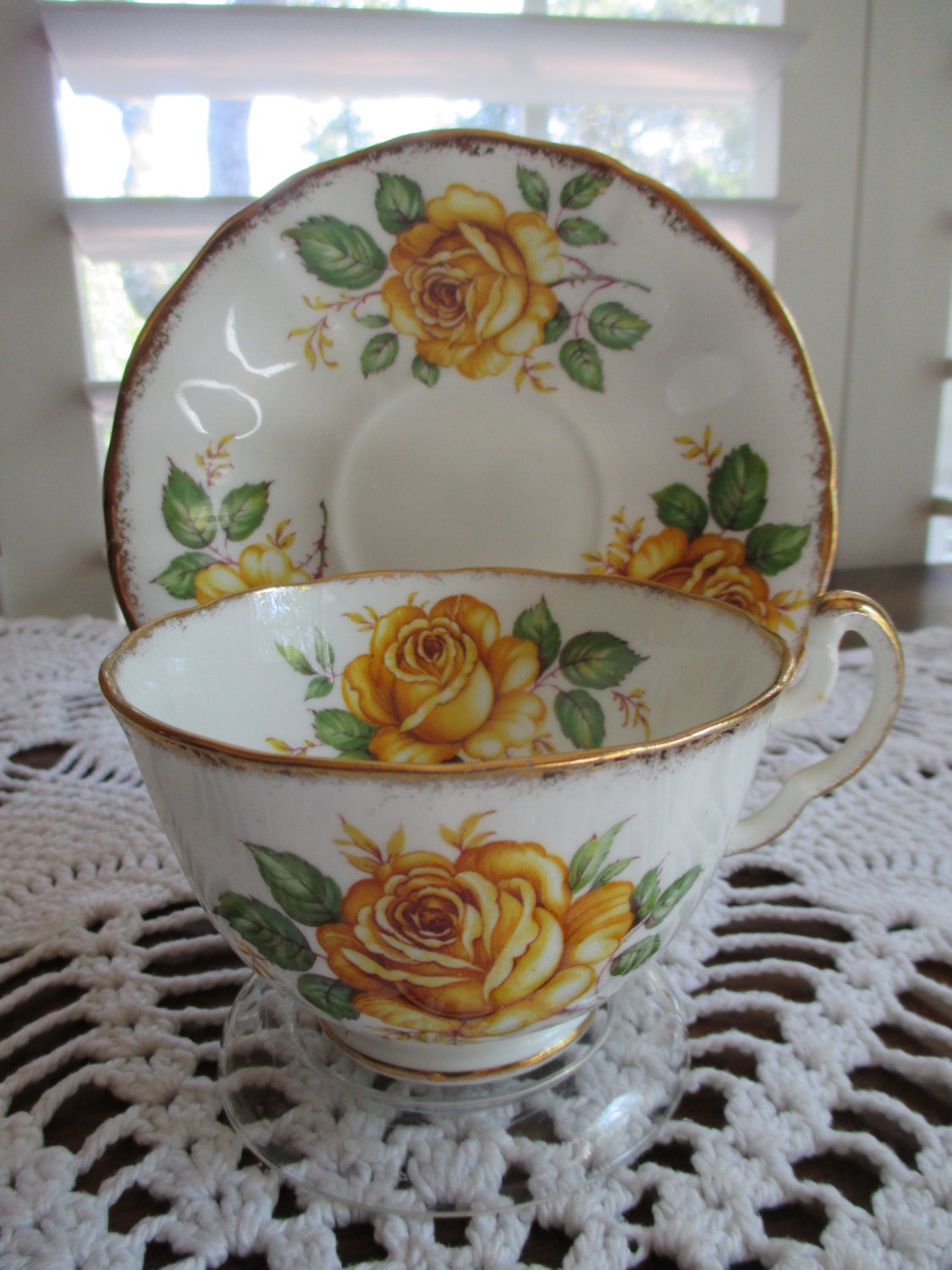 Vintage Adderley Fine Bone China Tea Cup & Saucer Set Yellow