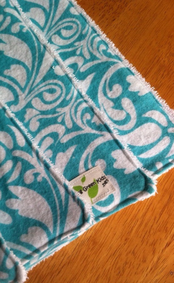 EARTH DAY SALE this week! Cloth Unpaper Towels Turquoise Reusable Flannel Wipes Set of 4