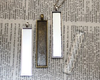 6 DIY KITS - Rectangle pendants 10x 50mm, glass and necklaces for Photos, Pendant Trays