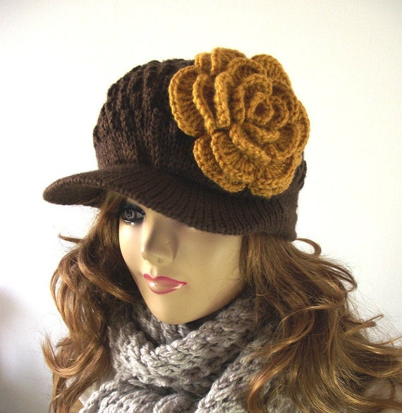 KNITTING HAT PATTERN Newsboy Brim Cap Sabrina Hat with Crochet