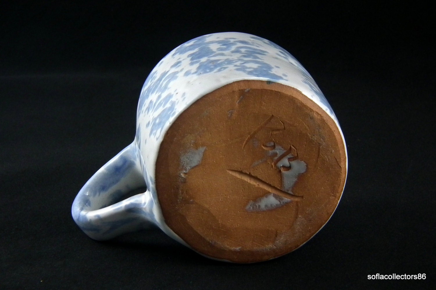 Bybee Pottery Coffee Mug Blue on White Speckle Spongeware