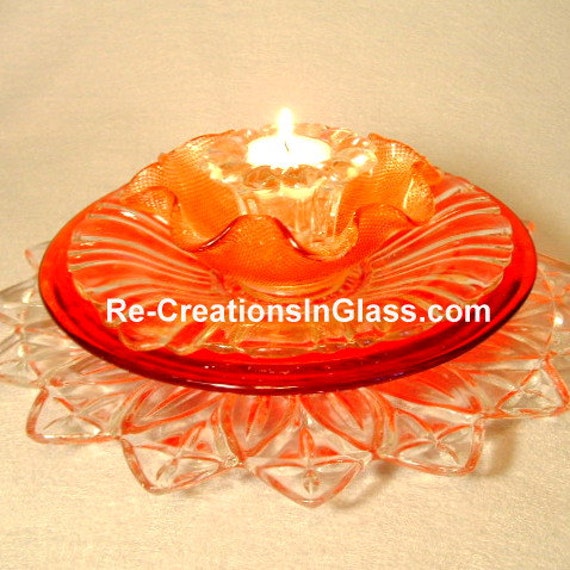 Glass flower. Candle holder. Centerpiece.