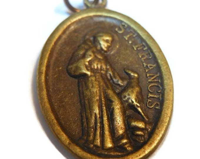 Saint Francis medal with pet Pray for Us in bronze with jump rings