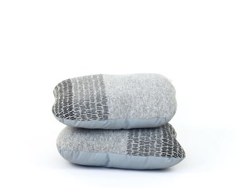 Rock shaped pillow - soft knitted wool/leather pillow, grey