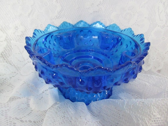 Items similar to Vintage Fenton Hobnail Cobalt Blue 6 Candle Glass Bowl ...