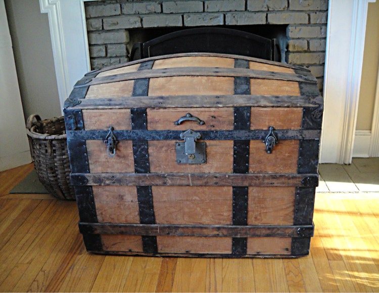 LARGE Trunk 1860's Antique Steamer Trunk by RustyNailDesign