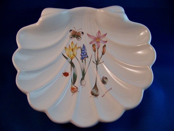 Runtons Pottery Shell Bowl Dish Philipps Spring Flowers Butterfly