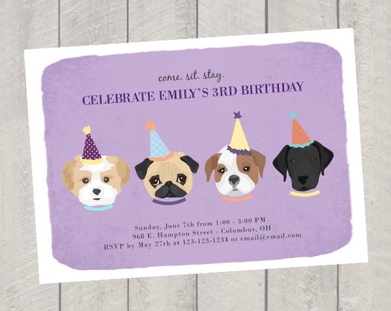 Dog Theme Birthday Invitation Children's Birthday Invite