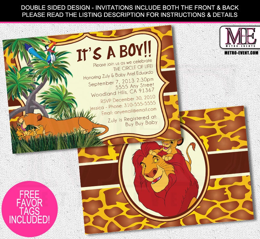 Lion King Baby Shower Invitations Lion King by MetroEvents ...