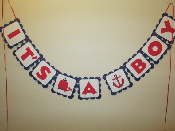 Nautical It's a Boy Shower Banner- Baby showers, its a boy, nautical banner, nautical theme, Ahoy its a boy, shower decor, whale anchor Il_570xn