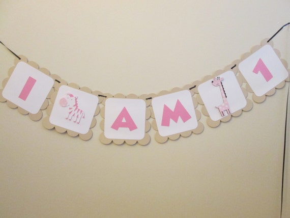I am 1 Jungle Banner - It's a Girl, Birthday Banner, I am 1, highchair banner, zoo banner, zoo baby, zoo animals Il_570xn