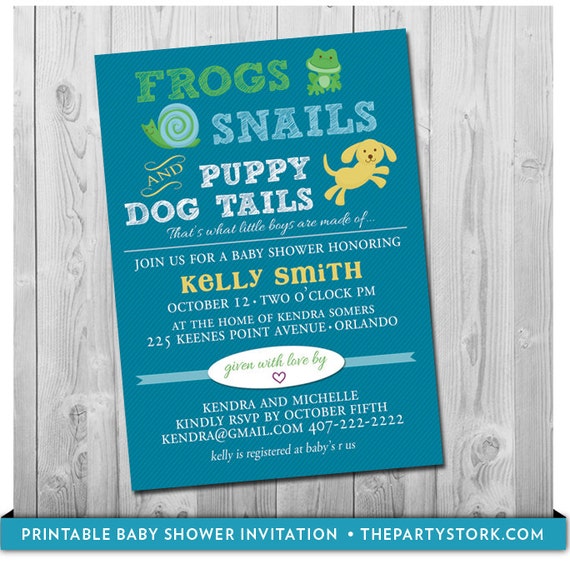 Frogs, Snails and Puppy Dog Tails Baby Shower Invitation Printable
