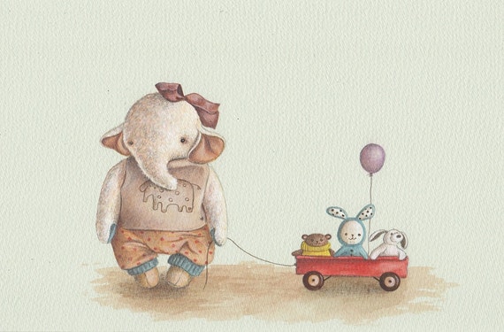 Ellie and Her Toys art print from an original illustration by Irene Owens