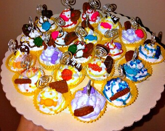 For Big order plase READ ALL - Baking cups photo holder with decorations in fimo