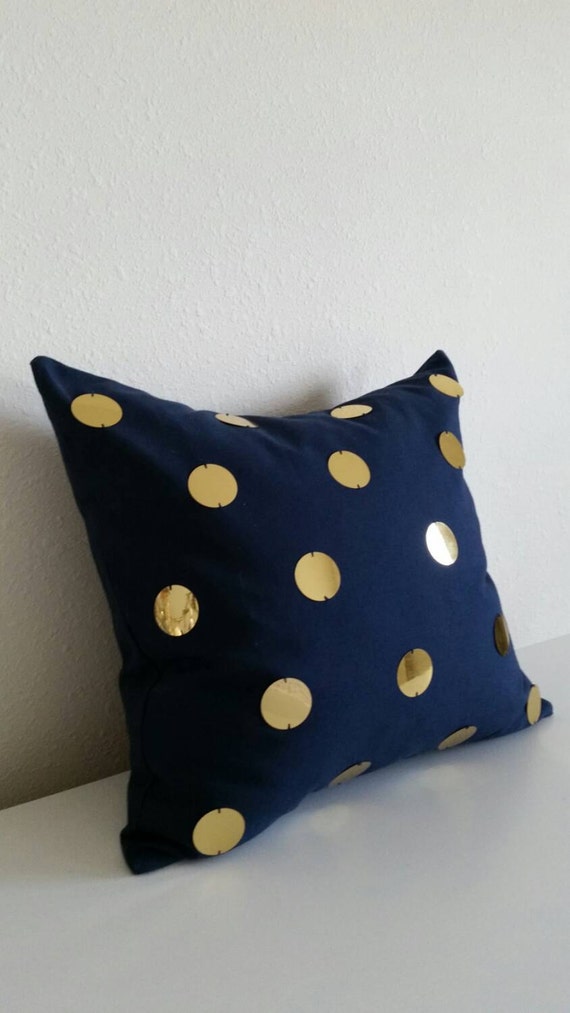 Gold Sequin Polka Dot Accent Pillow Cover 20x20 Gold Navy