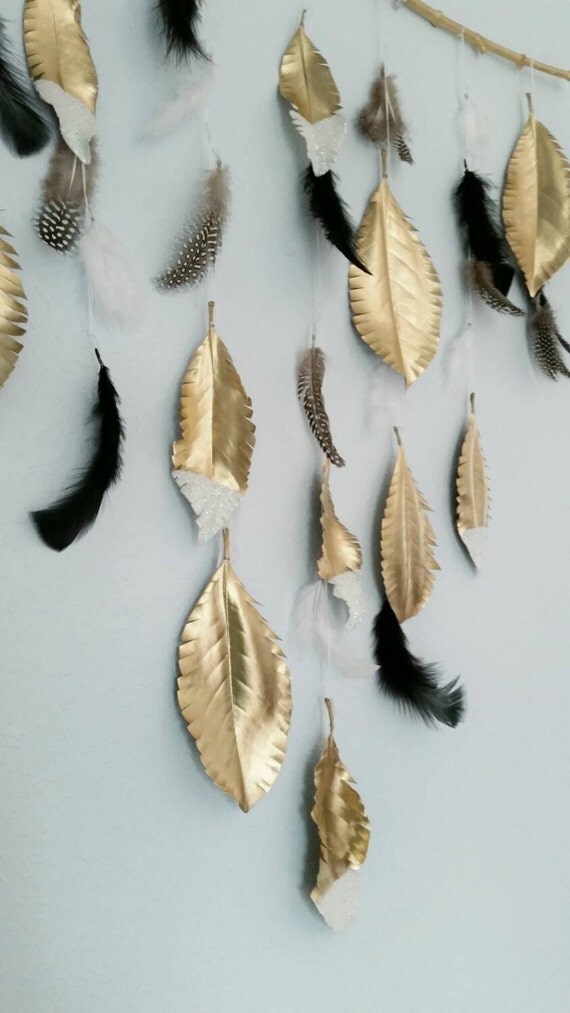 Bohemian Gold Feather Wall Hanging / Boho Wall by TheDecorRoom