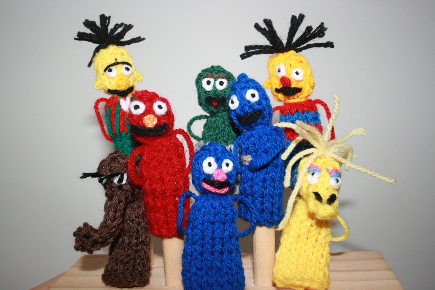Sesame Street 'inspired' Finger Puppets. Hand Knitted.