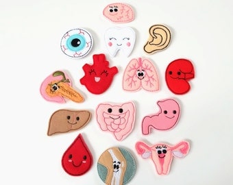 Interchangeable Organs Badge Reel Bundle - Felt Badge Reel - Cute Retractable ID Clips - Human Biology Gift Set - Nurse Gifts - BadgeBlooms