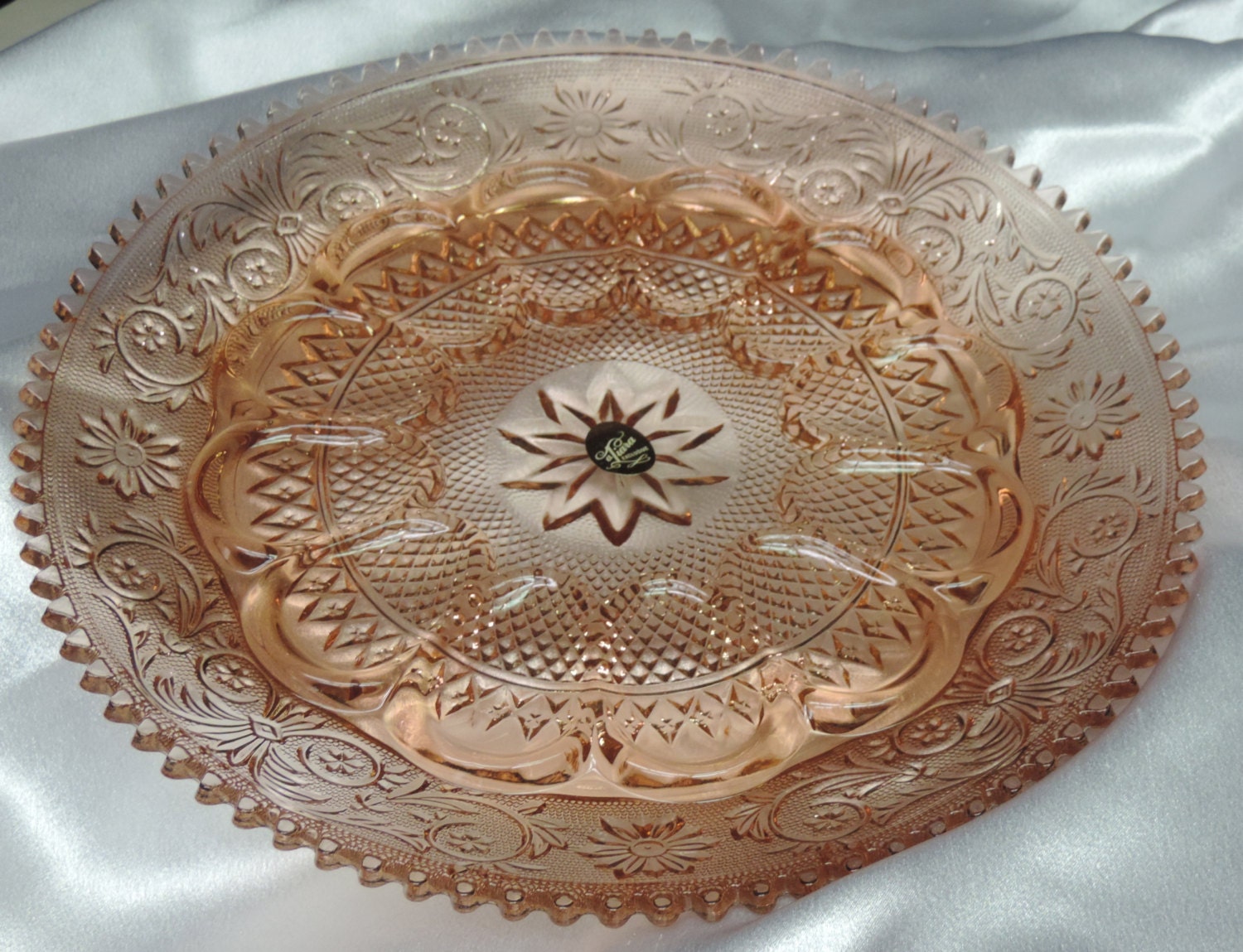 Elegant Tiara Indiana Peachy Pink Deviled Egg Serving Divided Tray