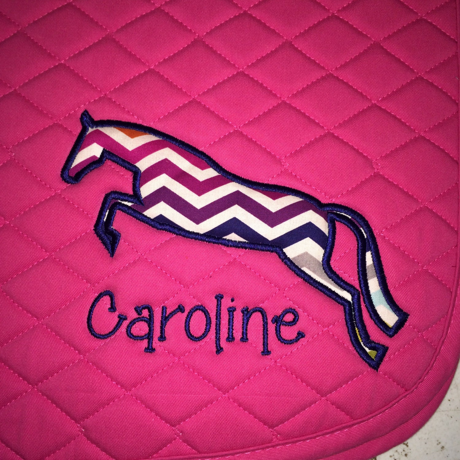 Custom English Embroidered Saddle Pad Jumping Horse